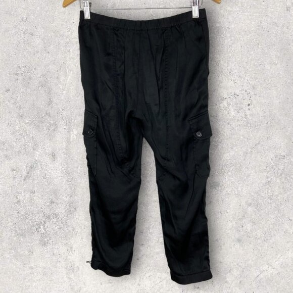 BCBGMaxAzria Satin Joggers Cargo Pants Crop Ankle Zipper Size Small Black Boho S - Picture 13 of 13